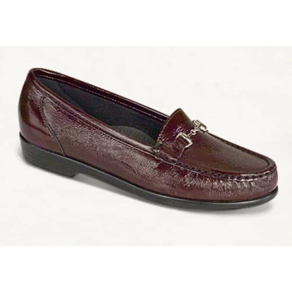 SAS Hope Loafers Orthopedic Women 6M Burgundy Patent Leather Horsebit Comfort